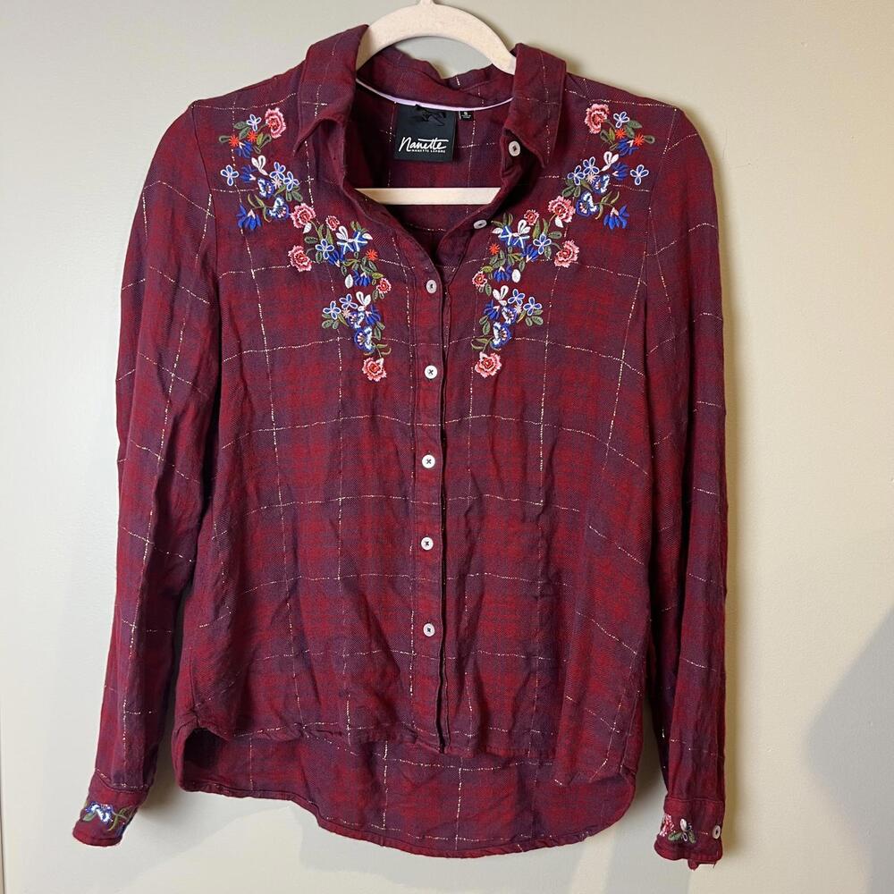Nanette Lepore Plaid Long Sleeve with Floral Embroidery - Women's Small